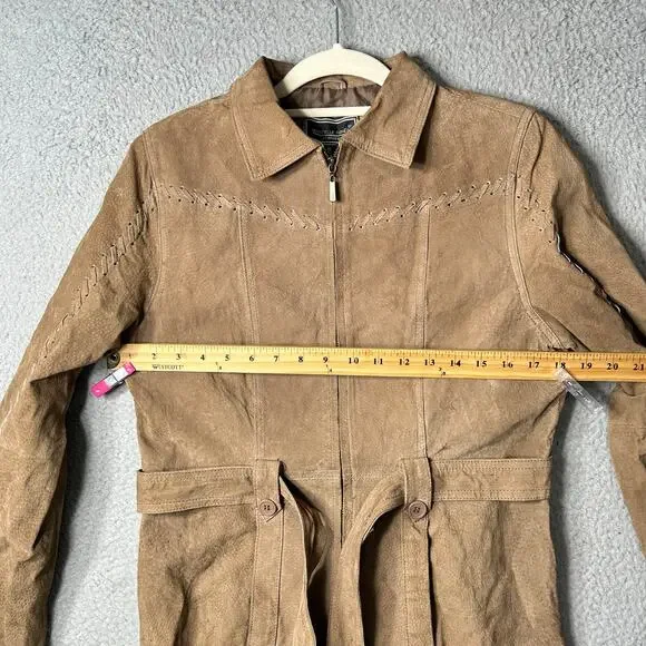 Marcelle Renee Leather‎ Suede Jacket Womens M Brown Long Sleeve Full Zip READ - Picture 12 of 16
